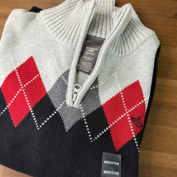 Dockers Kids Boys Argyle 1/4 Zip Pullover Sweater Gray Black Red Size M (10/12) - Picture 1 of 6